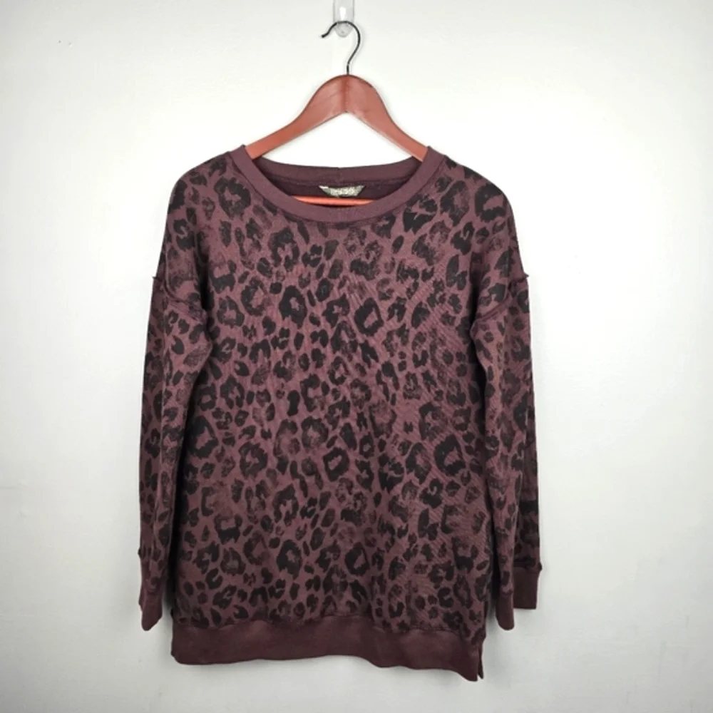 PEYTON JENSEN‎ Leopard Print Fleece Lined Sweater Brown Black Womens Size S